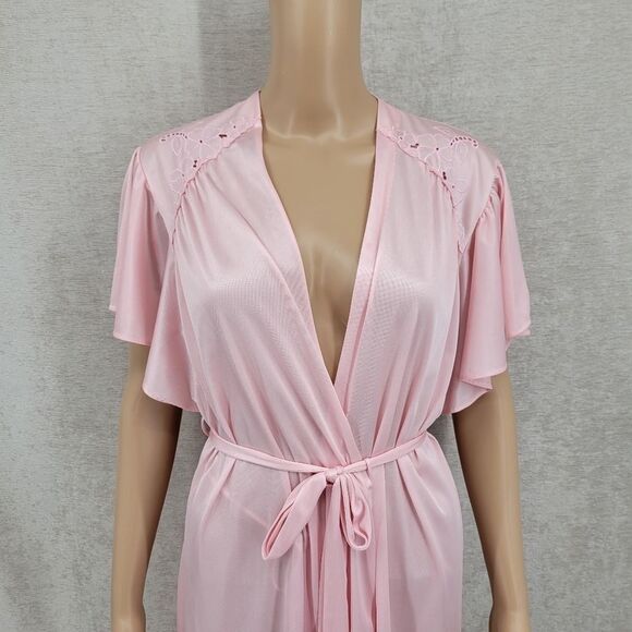 Flair 60s Vintage Nylon Light Pink Robe Knee Length Flutter Sleeves - Picture 2 of 11
